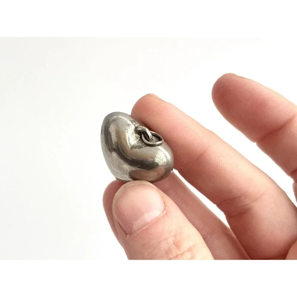 Silver Toned Puffed Heart Vintage Costume Jewelry Pendant | Charm